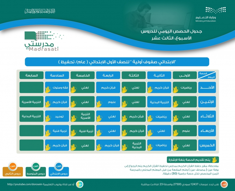 جدول دروس الحصص اليومية 1