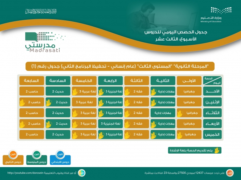 جدول دروس الحصص اليومية 455454