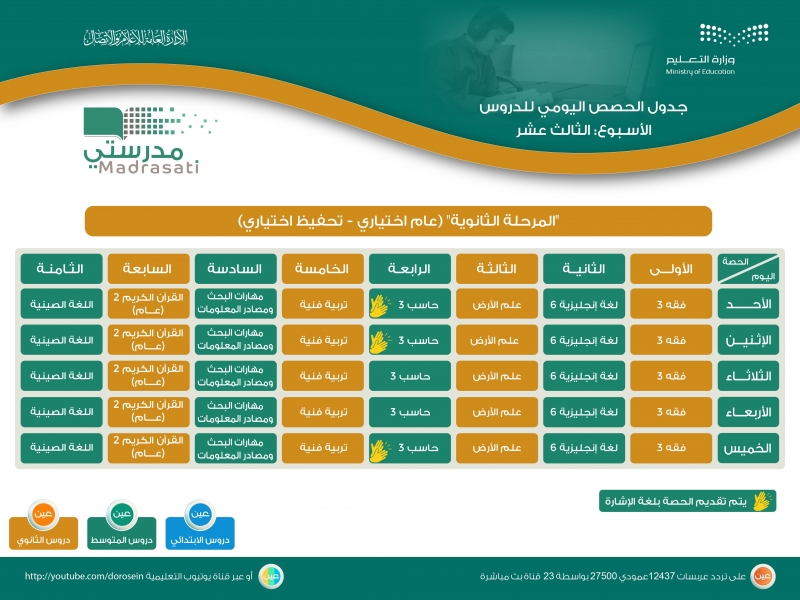 جدول دروس الحصص اليومية 544545