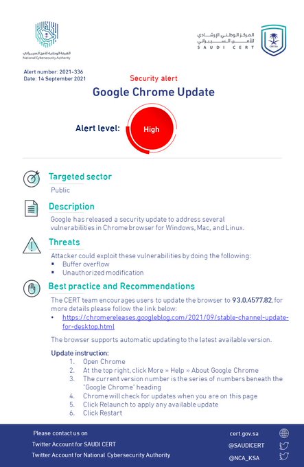 تحذير أمني عالي الخطورة بخصوص تحديث في متصفح Google Chrome - المواطن